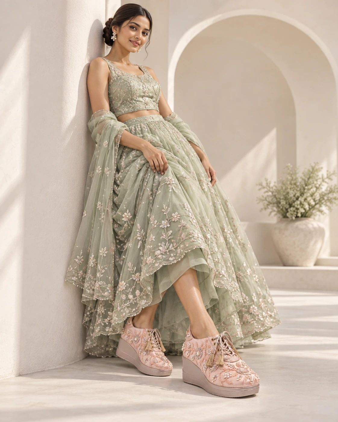 Gulnaar Floral Wedge — ROSE PINK · PEARL FLOWERS